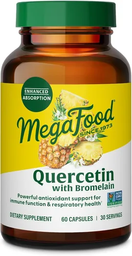 MegaFood Suplemento de quercetina con bromelina, suplemento de apoyo inmunológico respiratorio y estacional, cápsulas de quercetina de 500 mg y