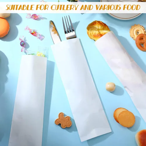 Miniatura 5 de Zhehao 1000 bolsas de cubiertos de churro, fundas de papel kraft blancas, bolsas de papel para galletas, cubiertos de papel para panadería