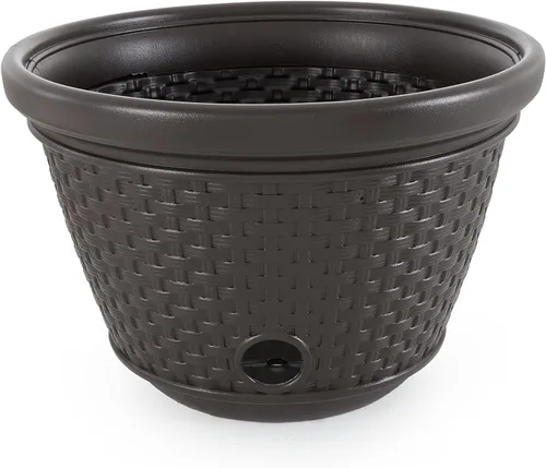 Miniatura 8 de Suncast Paquete de 2 macetas decorativas de mimbre para manguera de jardín con 4 agujeros de drenaje para mangueras de 100 pies, Java