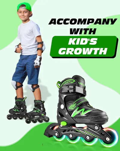Miniatura 7 de Hozzen Patines en línea para niños y niñas, patines en línea ajustables con luces iluminadoras, patines de exterior para niñas, niños, jóvenes de 5
