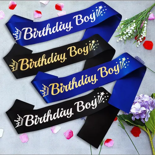 Miniatura 4 de Banda negra de cumpleaños para niño, banda de cumpleaños de papel de aluminio plateado para niños, divertidas decoraciones de fiesta de cumpleaños