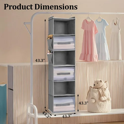 Miniatura 3 de Organizador de armario colgante de 6 niveles con 3 cajones y bolsillos laterales, almacenamiento multifuncional para zapatos, cinturones, bolsos