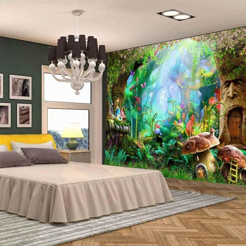 Miniatura 3 de Aidatain Tapiz de bosque de cuento de hadas, para colgar en la pared, diseño de hongos, de franela, grande, 80 x 60 pulgadas, tapices de paisaje