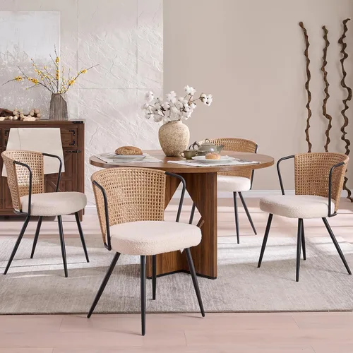 BedsPick Juego de 4 sillas de comedor de ratán, sillas de cocina de ratán de polietileno tapizadas de granja con cojín de bucle, asiento de comedor