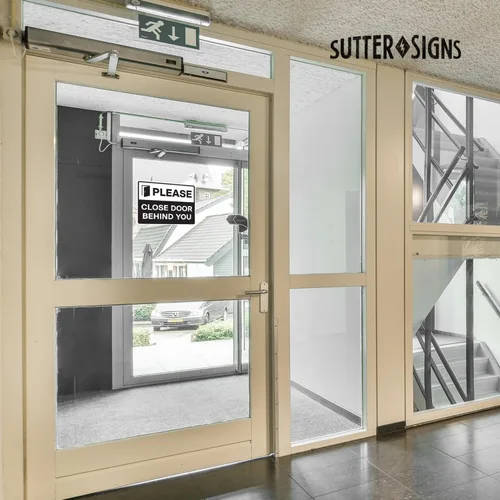 Miniatura 6 de Calcomanías autoadhesivas de vinilo con texto en inglés «Please Close Door Behind You», autoadhesivas, resistentes a la intemperie, color negro