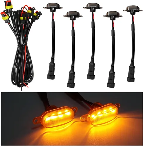 Miniatura 9 de Dickno 3 piezas de luces de rejilla de coche, brillantes luces LED de rejilla ámbar con arnés de cableado, lámparas impermeables de moldura
