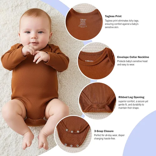 Miniatura 26 de DEFAHN Paquete de 2 mamelucos unisex para bebé, viscosa súper suave de bambú, unicolor de manga larga para bebés niños y niñas