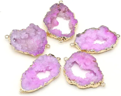 Miniatura 7 de LE SKY Conectores de piedra natural coloridos irregulares druzy geoda ágata borde dorado encanto de enlace de piedra para hacer joyas collar