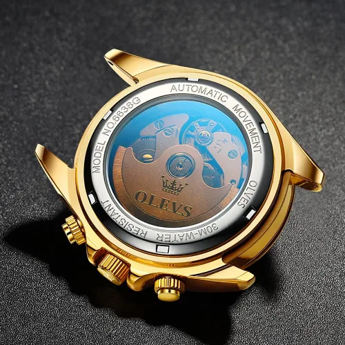 Miniatura 5 de OLEVS reloj mecánico automático, reloj de cuerda automático de lujo para hombre a prueba de agua, acero inoxidable.