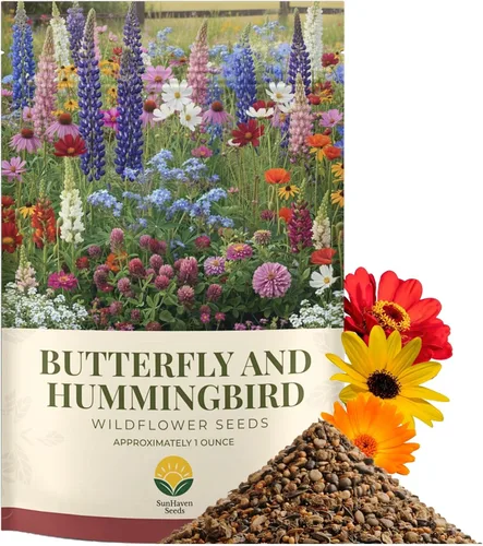 Mix de semillas de flores silvestres para mariposas y colibríes – Más de 30.000 semillas – Paquete extra grande a granel resellable de 1 oz –