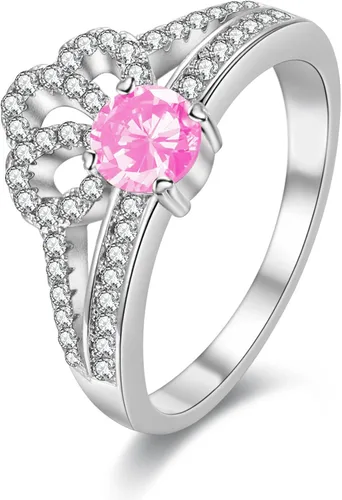 Uloveido Y2735 - Anillos de boda chapados en oro blanco con circonita cúbica redonda de corte de diamante (amarillo, rosa, azul, multicolor, morado,