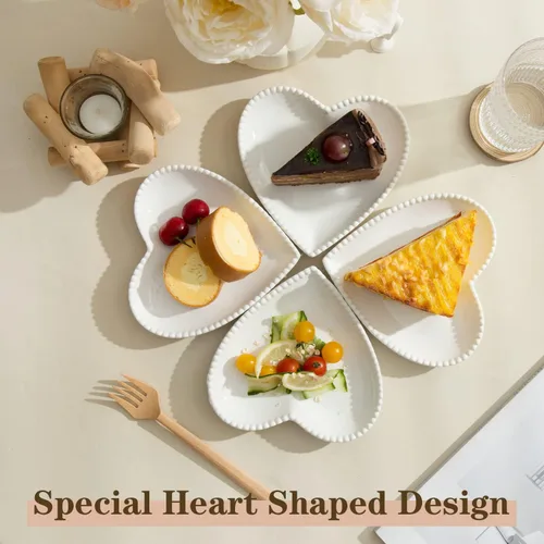 Miniatura 3 de Juego de 10 platos de porcelana de 6.3 pulgadas, platos pequeños en forma de corazón, platos blancos para ensalada de postre para pasteles