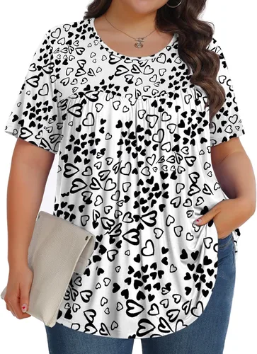 Tencede camisa de tallas extragrandes para mujer, blusa de verano, manga corta con cuello redondo, suave, de estilo casual tipo túnica (XL-5XL)