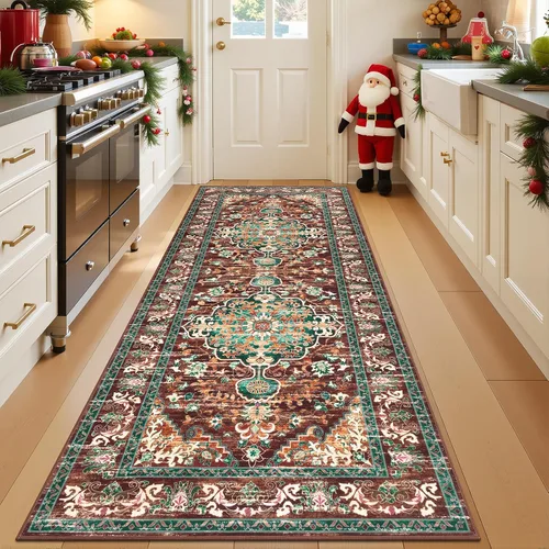 Miniatura 21 de U'Artlines Alfombra de Área Bohemia Lavable, 2x3 Pequeña Suave Antideslizante Vintage Felpudo para Puerta Frontal Interior Alfombra Verde