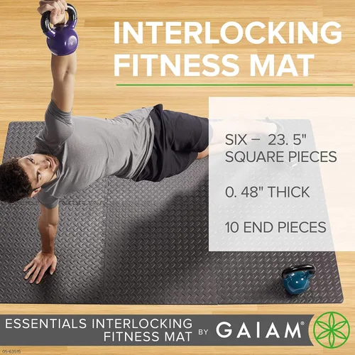 Miniatura 3 de Gaiam Essentials Tapete de ejercicio entrelazado, azulejos cuadrados de espuma de rompecabezas para gimnasio en casa, tapete de entrenamiento