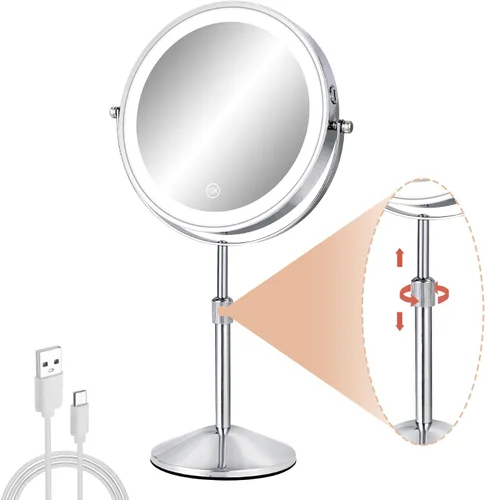 Miniatura 9 de 8" Makeup Mirror with Lights, 1X/10X Lighted Vanity Mirror with Magnification, 3 Color Adjustable Brightness, 360° Rotating Dual-Side, USB