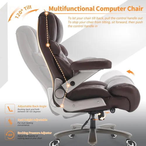 Miniatura 7 de VUZI 700lbs Silla de Oficina Grande y Alta - Silla de Computadora Grande con Soporte Lumbar Ajustable, Brazos Plegables 3D, Ruedas de Tamaño Plus