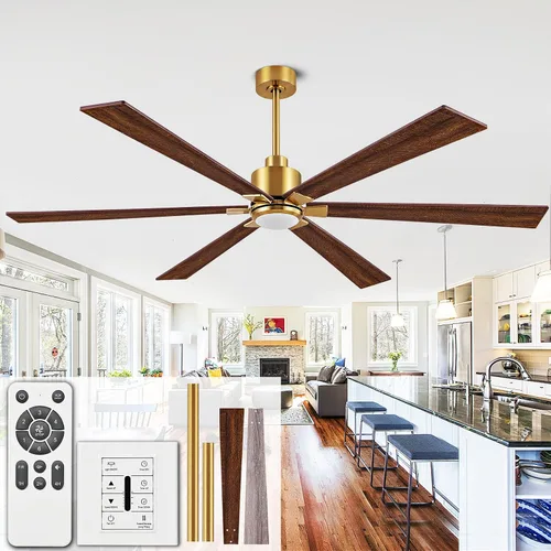 Miniatura 9 de Ventiladores de techo grandes de 72 pulgadas, ventilador de techo con control remoto e interruptor de pared, motor de CC silencioso reversible de 6