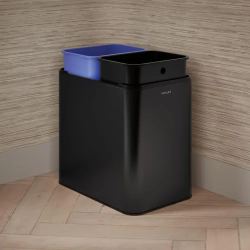 Miniatura 4 de KOHLER K-31315-BST - Bote de basura de dos compartimentos con tapa abierta de 22 litros, acero inoxidable negro