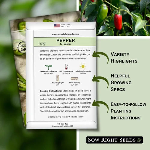Miniatura 2 de Sow Right Seeds - Semilla de pimiento jalapeño para plantar - Paquete de reliquia sin OMG con instrucciones para plantar un huerto en el hogar al
