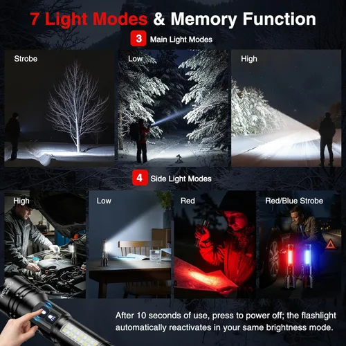 Miniatura 2 de RECHOO Linternas Recargables de Altos Lúmenes, Linterna de 7Modos con Interruptor Dual Recargable con Pantalla Digital LCD, Linterna Súper Brillante
