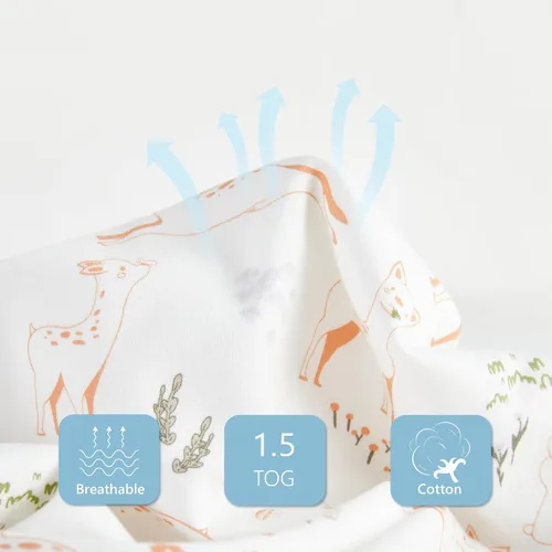 Miniatura 2 de TILLYOU - Saco de Dormir para Bebé de 0 a 6 Meses, TOG 1.5, 100% Algodón, Cremallera Doble, Saco de Dormir Cálido y Suave, Venado Travieso