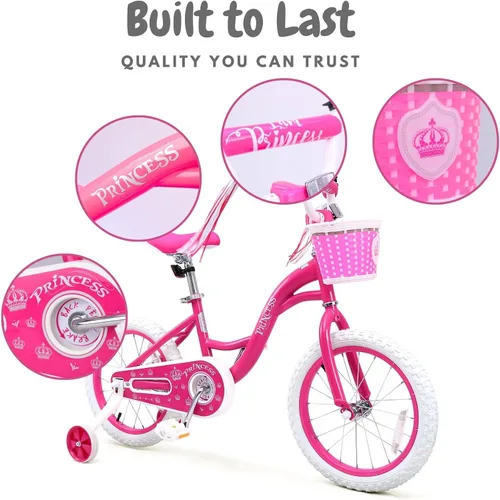 Miniatura 7 de Bicystar - Bicicleta para niñas de 12, 14, 16 pulgadas para bebés de 2 a 5 años, bicicleta infantil princesa con ruedas de entrenamiento, cuadro