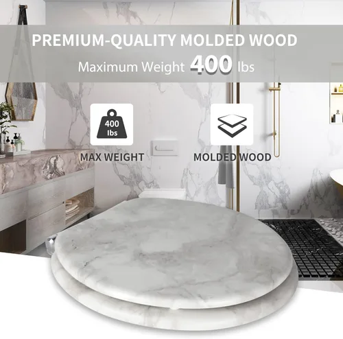 Miniatura 5 de Angel Shield - Asiento para inodoro de mármol con madera moldeada duradera con cierre silencioso, fácil de limpiar, bisagras de liberación rápida