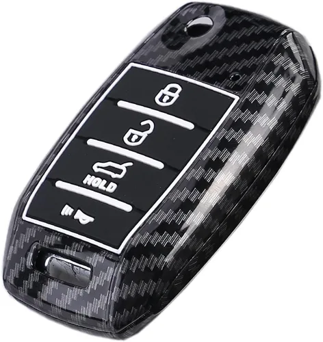 Funda protectora de fibra de carbono ABS para llavero Kia Optima Sorento Sportage Rio Soul Forte Carens Picanto sin llave (negro)