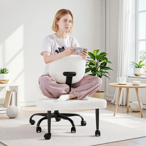 GUNJI Silla de oficina ergonómica para piernas cruzadas, silla de meditación con ruedas y giro de 360°, silla ADHD con reposapiés, soporte lumbar,