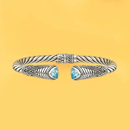 Miniatura 3 de Ross-Simons 2.70 ct. t.w. Sky Blue Topaz Bali-Style Cuff Bracelet in Sterling Silver