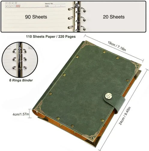 Miniatura 2 de Cuaderno A5 de cuero forrado con 12 marcadores, 6 anillas, planificador A5, cuaderno recargable, bloc de notas, diarios de escritura para niñas