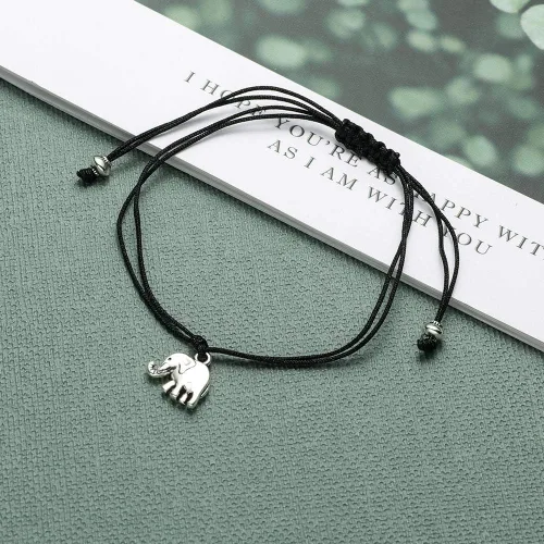 Miniatura 3 de Pulsera de amistad para mujer, diseño de elefante inspirador, ajustable, hecha a mano, color negro, rojo, con tarjeta de mensaje, regalo