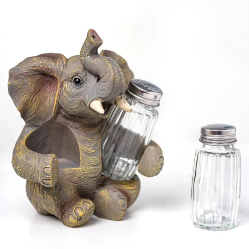 Miniatura 5 de Juego de saleros y pimenteros de elefante con tarros de especias de cristal, dispensador de sal y pimienta con figura de elefante de resina