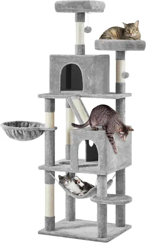 Miniatura 10 de Yaheetech Árbol para gatos de varios niveles, torre para gatos de 71.5 pulgadas de alto con 2 condominios de felpa, 2 perchas acolchadas, hamaca