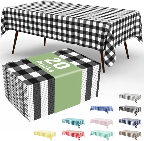 Miniatura 56 de Smiry Paquete de 3 Manteles Desechables de Cuadros Gingham Color Caqui - 54" x 72" Mantel de Plástico de Servicio Pesado, Cubiertas de Mesa