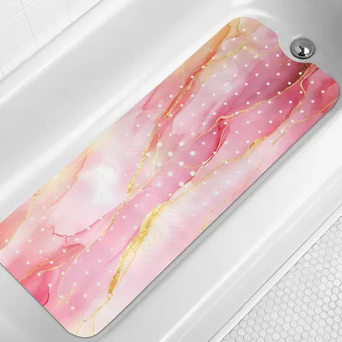 Miniatura 11 de LNOND Tapete de baño de mármol antideslizante, extra largo de 40 x 16 pulgadas, tapete antideslizante para bañera, tapete de ducha de mármol negro