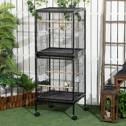 Miniatura 2 de PawHut Jaula grande para pájaros con 1.7 pies de ancho para envergadura, pajarero para interiores con diseño de varias puertas, apto para canario