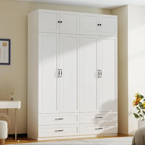 Miniatura 10 de Armario blanco Armario: Armario extra alto de 88 pulgadas con cajones, Armario de dormitorio con puertas, Armario grande de madera con armario