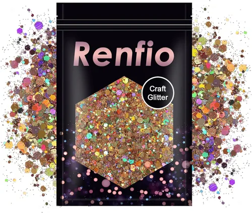 Miniatura 14 de Renfio Purpurina gruesa blanca perla, 3.5 onzas (3.53 oz) de escamas metálicas de PET mixtas de polvo fino, purpurina facial para manualidades