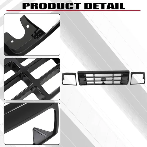 Miniatura 6 de HECASA Parrilla delantera y moldura de faro compatible con Ford Bronco F-150 F-250 HD F-350 1992-1997 Reemplazo para FO1200172 FO2512131 FO2513135