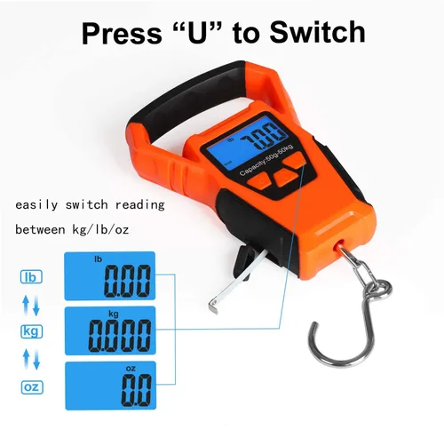 Miniatura 2 de ZHL - Báscula de pesca impermeable con regla báscula de equipaje gancho para colgar peso pantalla LCD retroiluminada de 1102lbs Bolsa Waterprof y 2