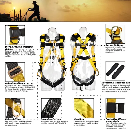 Miniatura 3 de Arnés de seguridad industrial de protección contra caídas con anillo 3D cumple con ANSI/ASSE Z359.11-2021 Equipo de protección personal de cuerpo