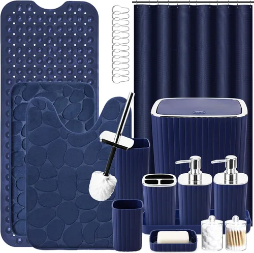 Miniatura 53 de XLHOMO Bathroom Set- 25PC Beige Bathroom Set, Bathroom Set with Shower Curtain and Rugs, Beige Shower Curtain Set, Toilet Brush, Bathroom Trash Can