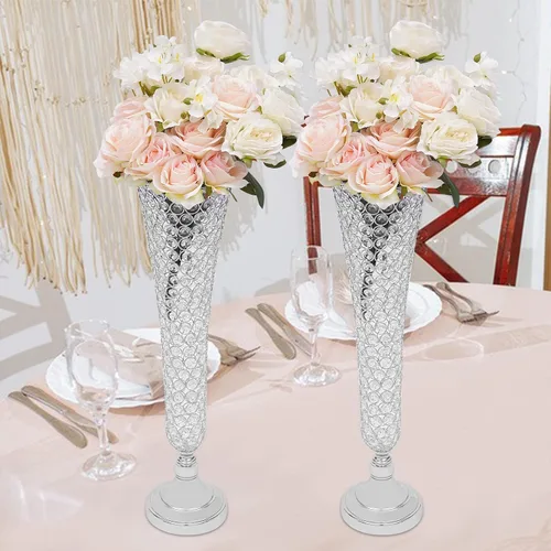 Miniatura 3 de 2 floreros de cristal para flores artificiales, centro de mesa decorativo de 22 pulgadas para boda, soporte de flores de cristal para aniversario