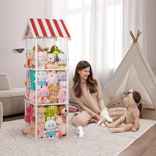 Miniatura 6 de Edudif Almacenamiento de animales de peluche, soporte vertical para animales de peluche de madera, fácil montaje, organizador de juguetes de peluche