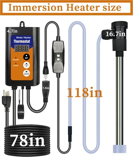 Miniatura 3 de Calentador de agua sumergible de 2000 W, calentador de agua eléctrico portátil para piscina y bañera de hidromasaje con termostato y enchufe GFCI