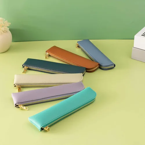 Miniatura 4 de Estuche de lápiz de cuero Sluxa, estuche delgado y suave para bolígrafos, estuche pequeño para lápices para adultos, estuche de lápiz de cuero