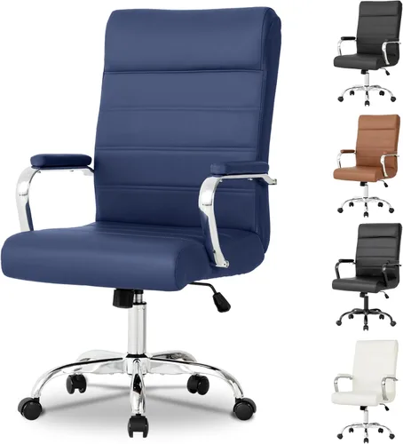 Miniatura 12 de Silla de oficina en casa acanalada, sillas modernas de cuero para sala de conferencias, silla ergonómica de escritorio de oficina, silla ejecutiva