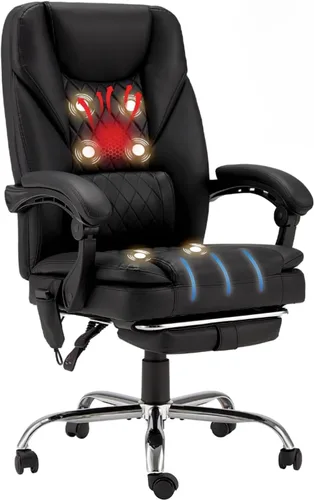 Miniatura 10 de HOMREST Silla de oficina ergonómica con masaje de 6 puntos y calefacción, sillas de escritorio ejecutivas ajustables con reposapiés retráctil, silla